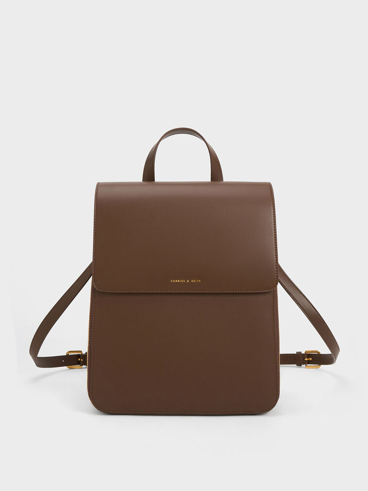 Octavia Front Flap Structured Backpack, Dark Brown, hi-res