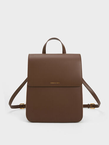 Octavia Front Flap Structured Backpack, Dark Brown, hi-res