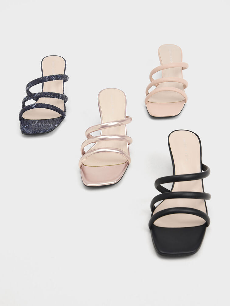 Sculptural Heel Tubular Mules, Nude, hi-res