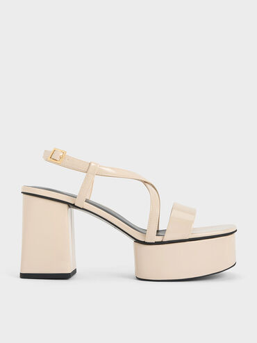 Patent Crossover Strap Platform Sandals, Cream, hi-res