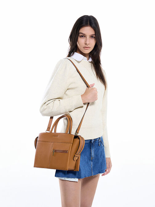 Anwen Trapeze Top Handle Bag, Chocolate, hi-res