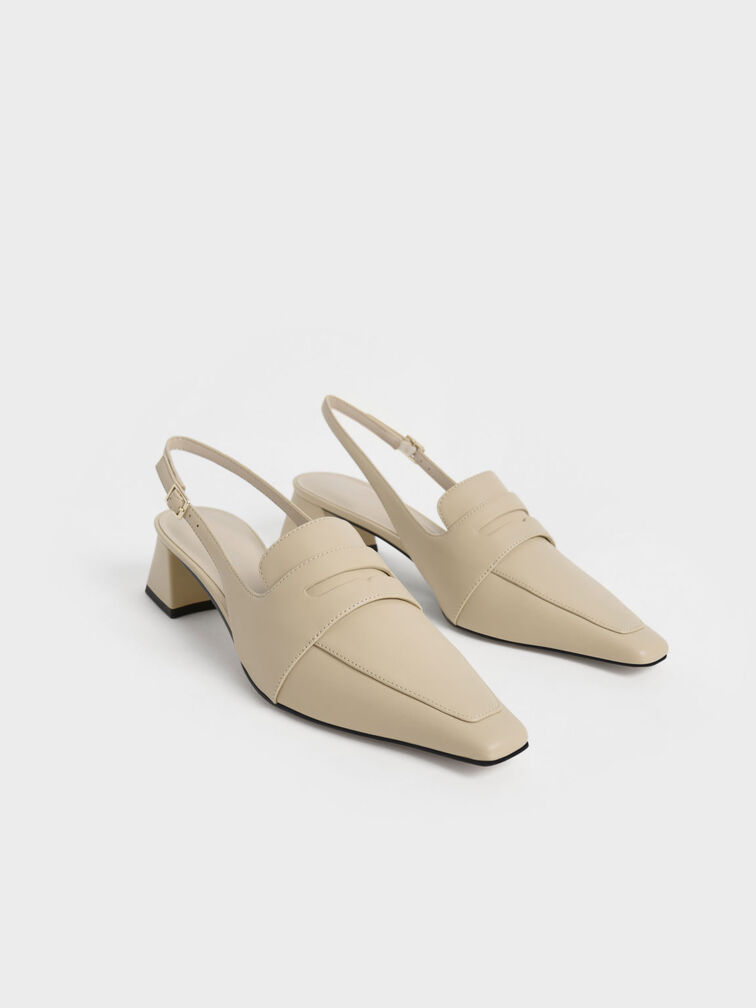 Tapered Square-Toe Slingback Pumps, Sand, hi-res