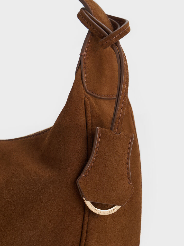 Large Vega Faux Suede Hobo Bag, Pecan Brown, hi-res