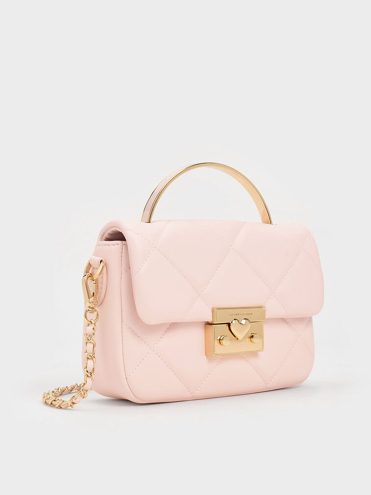 Quilted Boxy Top Handle Bag, Pink, hi-res