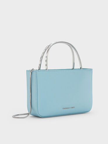 Jennis Satin Crystal Top Handle Bag, Sky Blue, hi-res