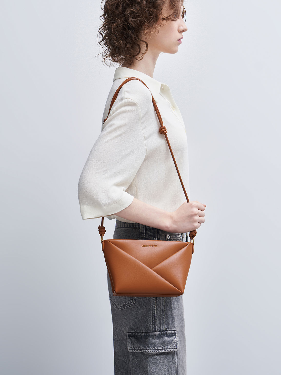 Tan Midori Geometric Crossbody Bag - Tan - CHARLES & KEITH IN