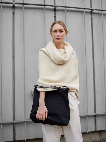 Genoa Bow-Tie Knitted Bag, Black, hi-res