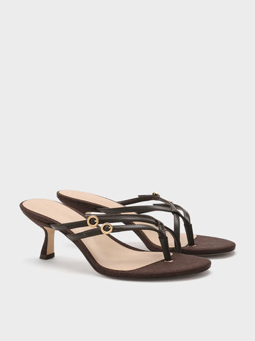 Crosover Toe-Ring Strappy Heels, Dark Brown, hi-res