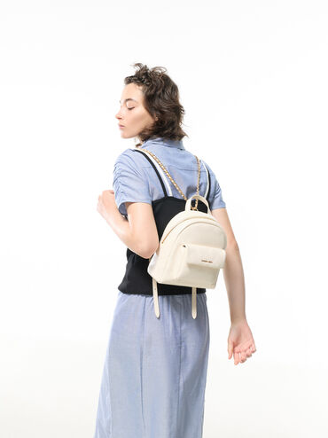 Alva Quilted Front-Pocket Backpack, Cream, hi-res