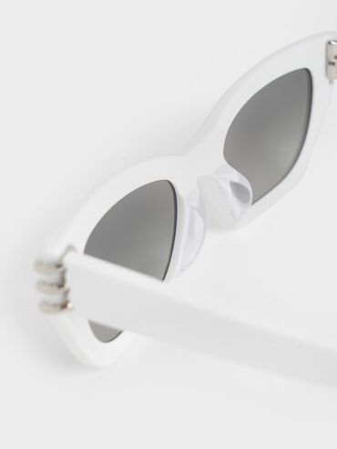 Recycled Acetate Metallic-Accent Angular Cat-Eye Sunglasses, White, hi-res