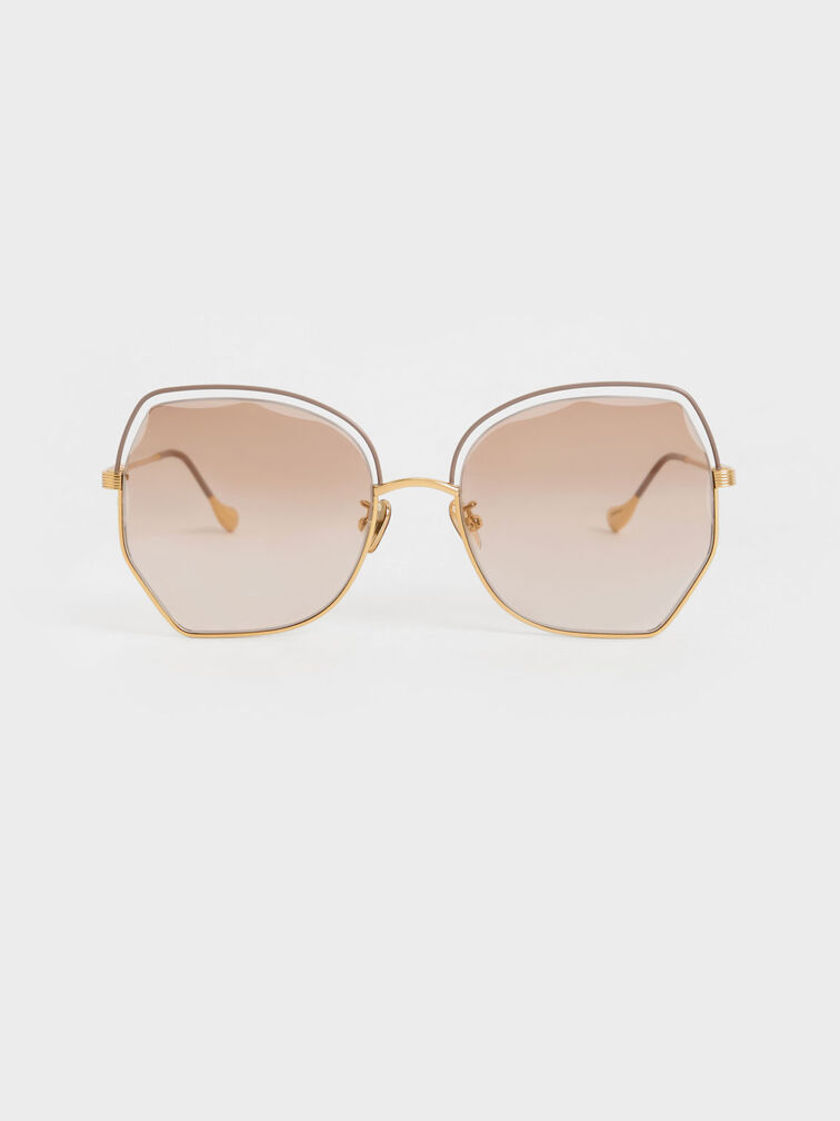 Cut-Out Wire-Frame Butterfly Sunglasses, Taupe, hi-res