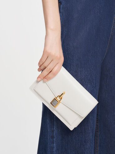 Padlock Envelope Crossbody Bag, White, hi-res