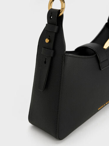 Chain Handle Shoulder Bag, Black, hi-res