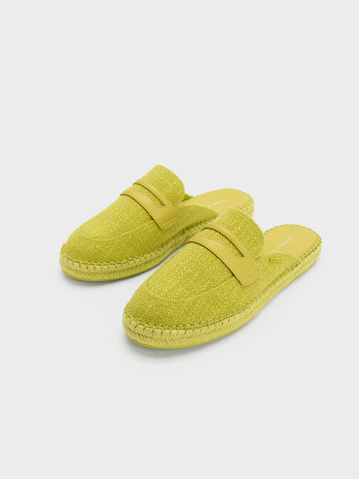 Woven Penny Loafer Backless Espadrilles, Lime, hi-res