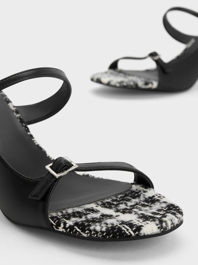 Tweed Double Strap Heeled Mules, Multi, hi-res