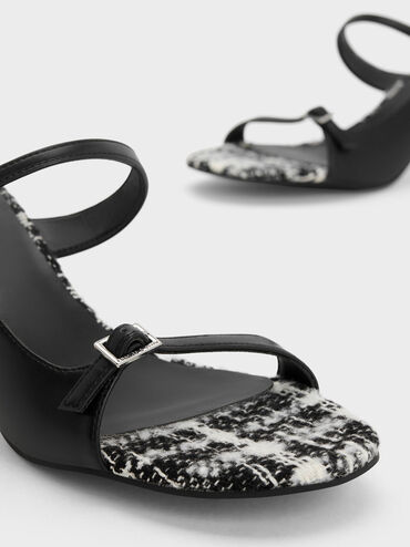 Tweed Double Strap Heeled Mules, Multi, hi-res