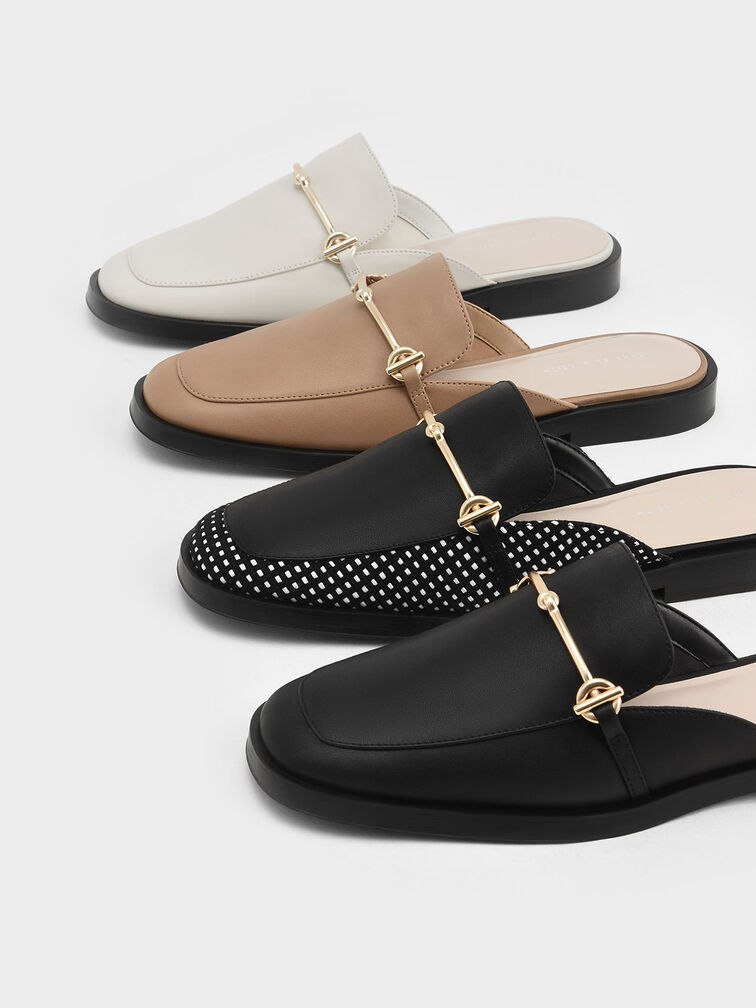 Metallic Bar Loafer Mules, Chalk, hi-res