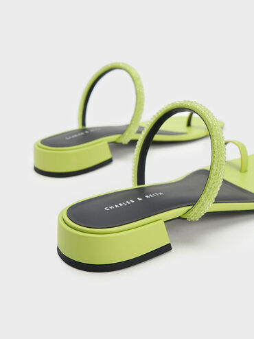 Beaded Toe-Ring Sandals, Lime, hi-res