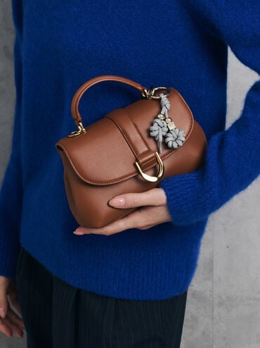 Gabine Leather Top Handle Bag, Chocolate, hi-res