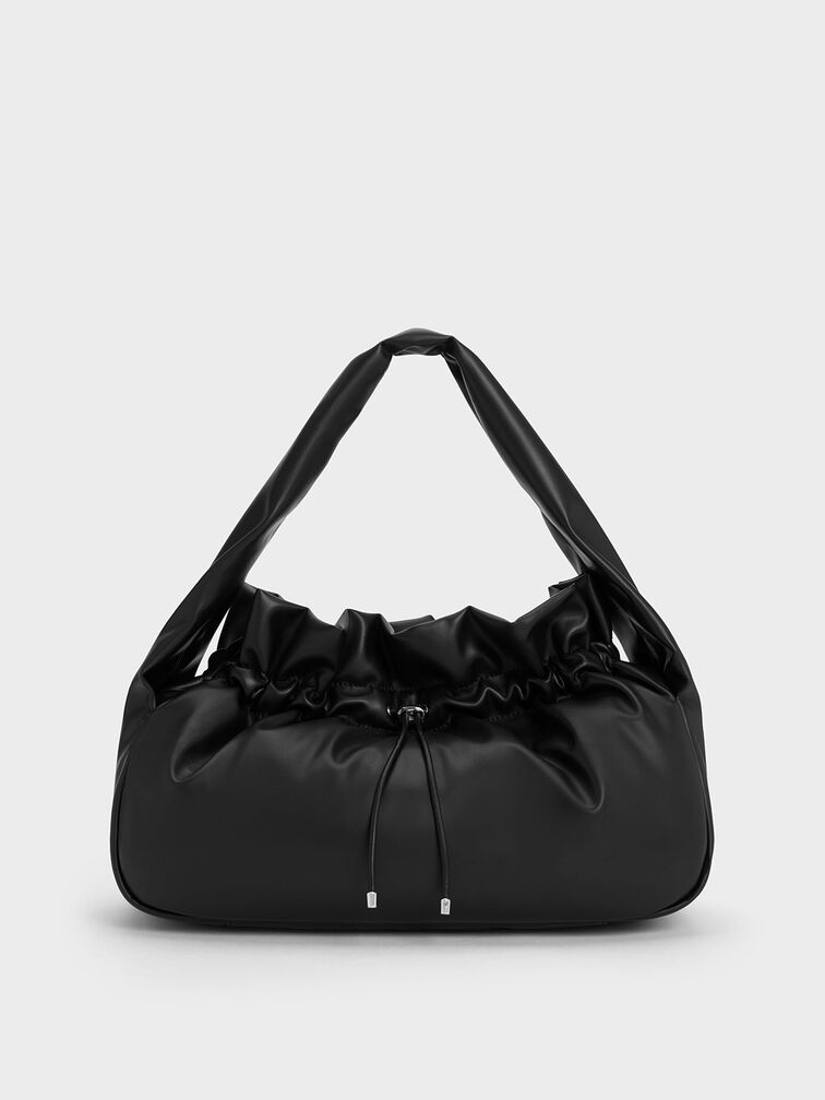 Maisy Ruched Hobo Bag, Black, hi-res