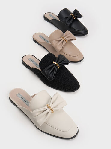 Chain-Link Bow Loafer Mules, Black, hi-res