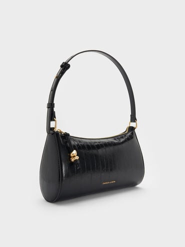 Augustine Eel-Effect Sculptural-Detail Shoulder Bag, Black, hi-res