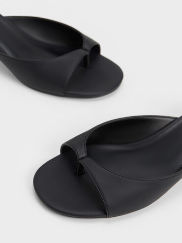Sculptural Heel Thong Sandals, Black, hi-res