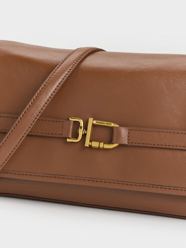 Gwynne Metallic-Buckle Belted Shoulder Bag, Chocolate, hi-res