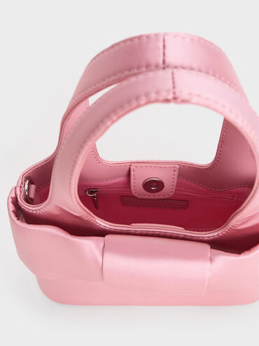 Satin Bow Bucket Bag, Flamingo Pink, hi-res