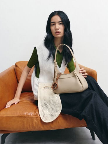 Clarice Pleated Shoulder Bag, Dusted Oat, hi-res