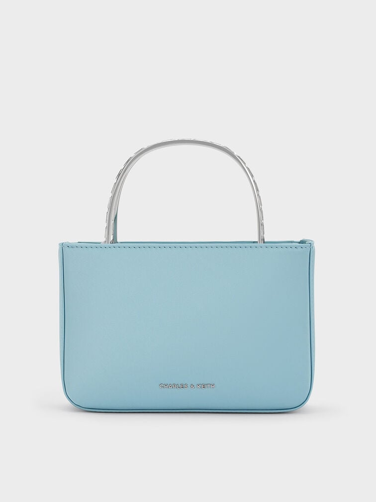 Jennis Satin Crystal Top Handle Bag, Sky Blue, hi-res