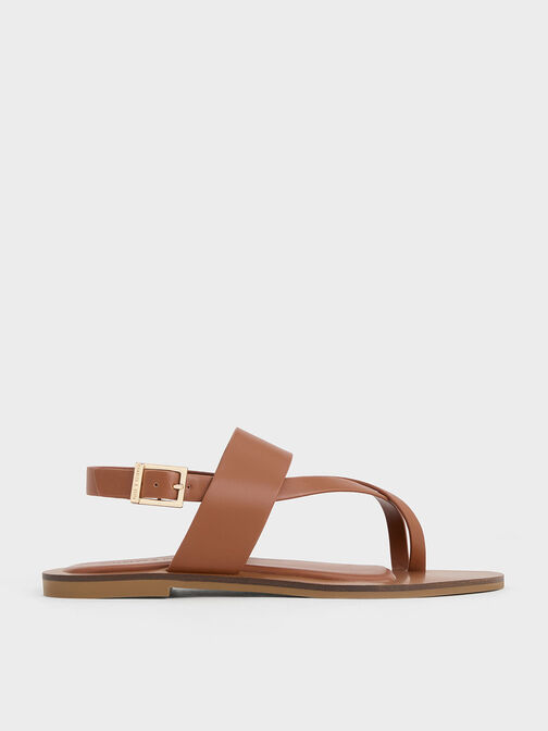 Toe-Ring Crossover-Strap Sandals, Cognac, hi-res