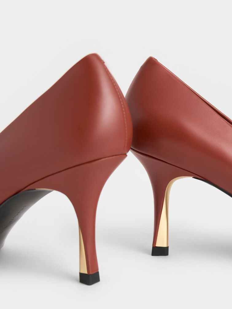 Sculptural Heel Pointed-Toe Pumps, Brown, hi-res
