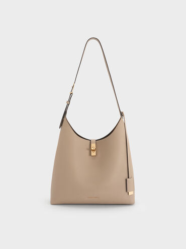 Chance Turn-Lock Hobo Bag, Taupe, hi-res