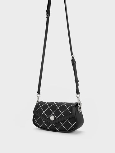 Este Chain Handle Satin Bag, Black, hi-res