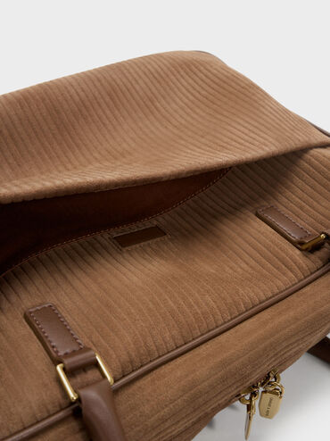 Large Sianna Corduroy Bowling Bag, Mocha Brown, hi-res