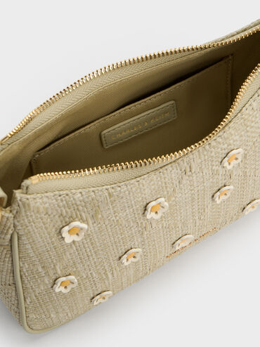 Philomena Raffia Flower Crossbody Bag, Pale Olive, hi-res