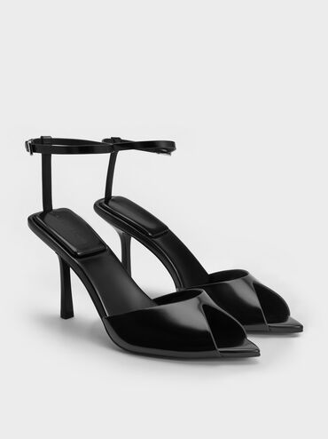 Pointed Peep-Toe Stiletto Sandals, Black Box, hi-res