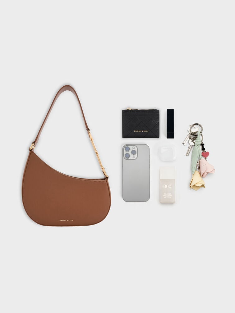 Agatha Chain-Accent Shoulder Bag, Chocolate, hi-res