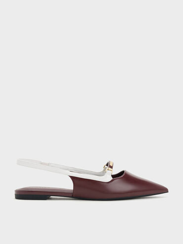 Metallic Bar Accent Slingback Flats, Maroon, hi-res