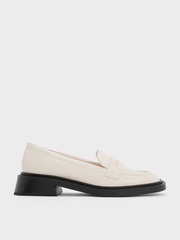 Metallic Penny Tab Loafers, Cream, hi-res