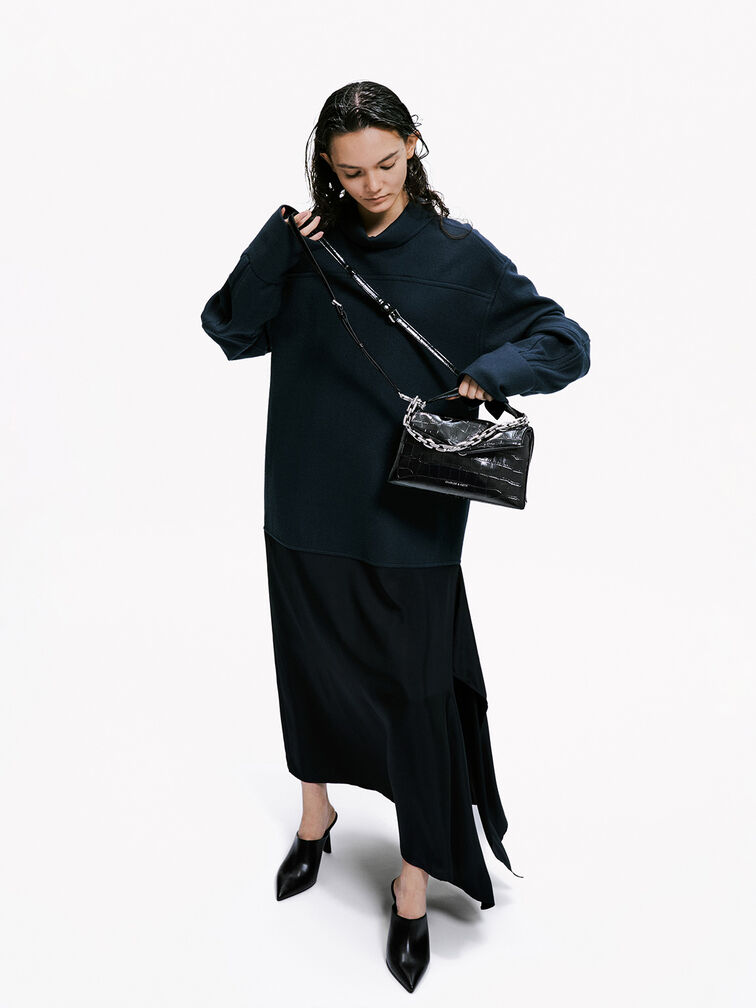 Andromeda Croc-Effect Chunky-Chain Top Handle Bag, Noir, hi-res
