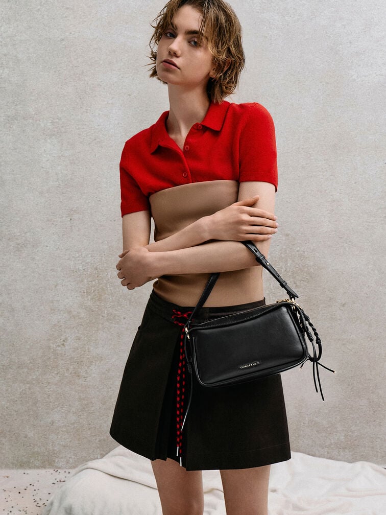 Mini Haylen Braided-Charm Shoulder Bag, Black, hi-res