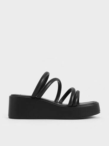 Strappy Platform Wedges, Black, hi-res