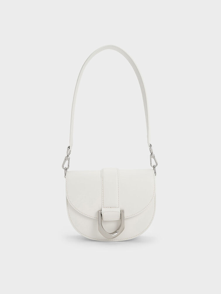 Mini Gabine Leather Saddle Bag, White, hi-res