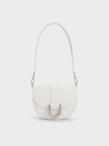 Mini Gabine Leather Saddle Bag, White, hi-res