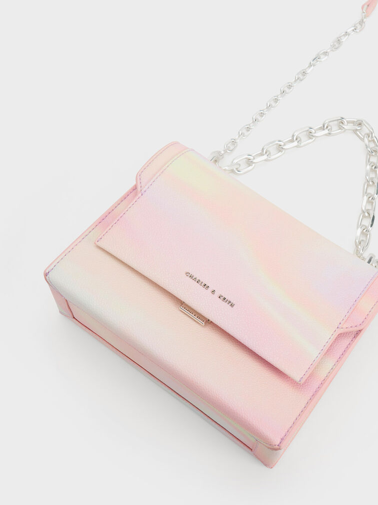 Front Flap Chain Handle Crossbody Bag, Pearl, hi-res