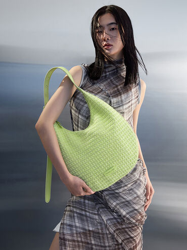 Textured Crescent Hobo Bag, Zesty Green, hi-res