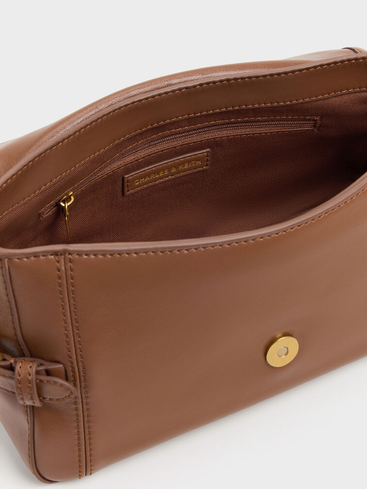 Gwynne Metallic-Buckle Belted Shoulder Bag, Chocolate, hi-res