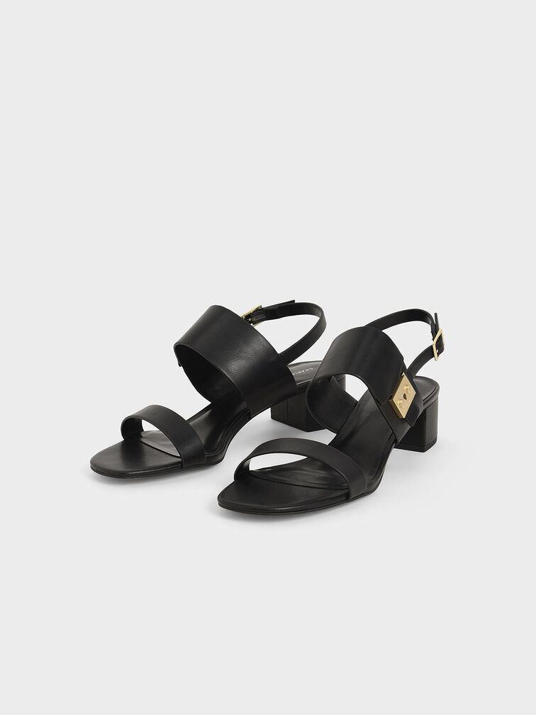 Buckle Strap Sandals, Black, hi-res